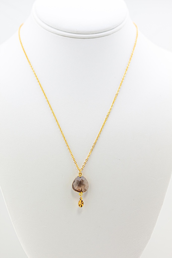 Smokey Quartz Necklace: Vintage Style Gold Charm Necklace
