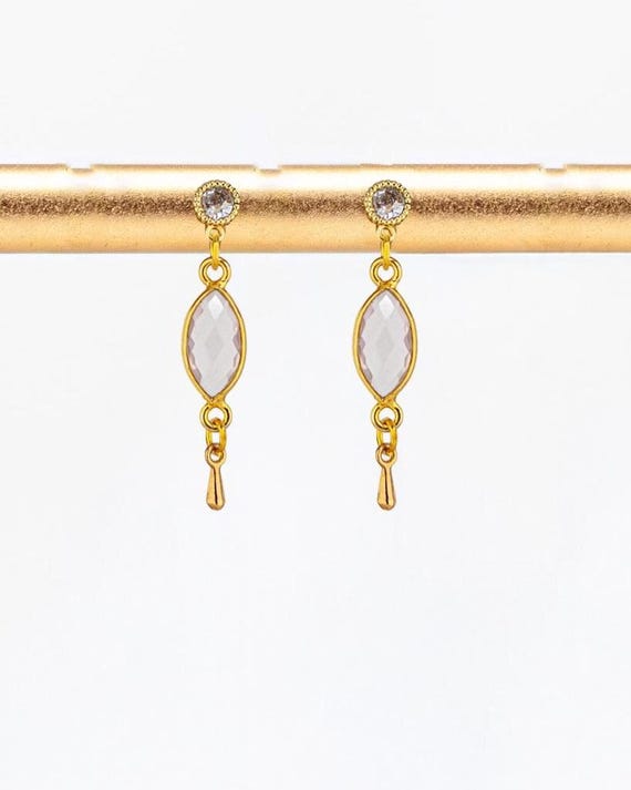 Dainty Pale Pink Rose Quartz Earrings: Gold Vintage Style Jewelry for Date Night Evening Dress