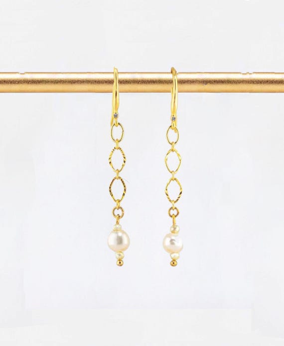 White & Yellow Pearl Dangle Earrings: Unique Elegant Wedding Jewelry