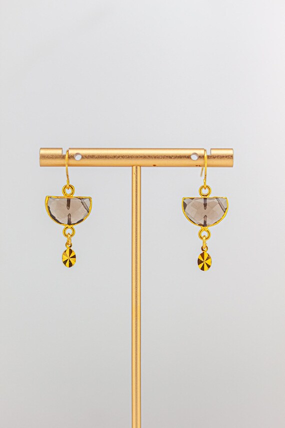 Smokey Quartz Gold Drop Earrings: Dainty Brown Gemstone Jewelry