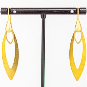Gold Brass Drop Earrings: Art Deco Style, Geometric Shaped Statement Jewelry