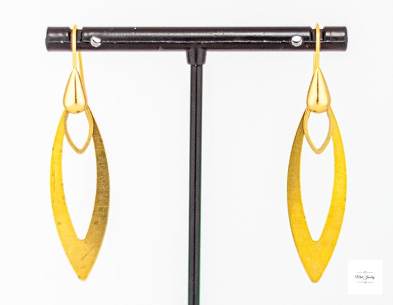 Gold Brass Drop Earrings: Art Deco Style, Geometric Shaped Statement Jewelry