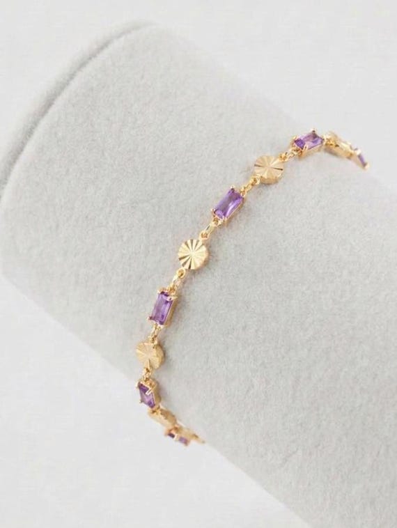 Shimmering Purple Glass & Gold Link Bracelet - Elegant Vintage Style