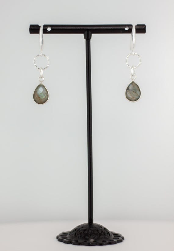 Dainty Labradorite Drop Earrings: Boho Chic Silver Dangles, Everyday Jewelry