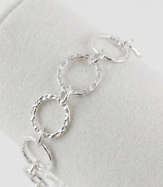 Boho Chic Silver Link Bracelet: Hammered Stainless Steel Statement Jewelry