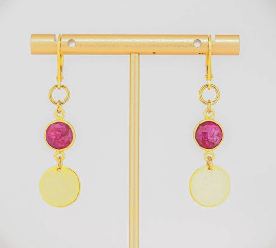 Red Quartz Dangle Earrings: Boho Chic dark Pink Gemstone Drops