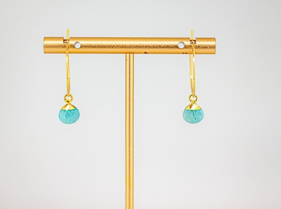 Dainty Gold Hoop Earrings: Boho Chic Amazonite Jewelry, Stainless Steel Earrings