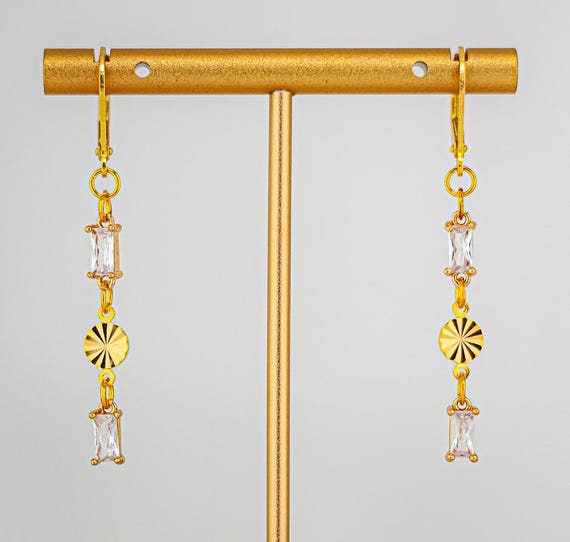 Dainty Gold Drop Earrings: Dainty Vintage Style Clear Glass Jewelry for Everyday Accessories