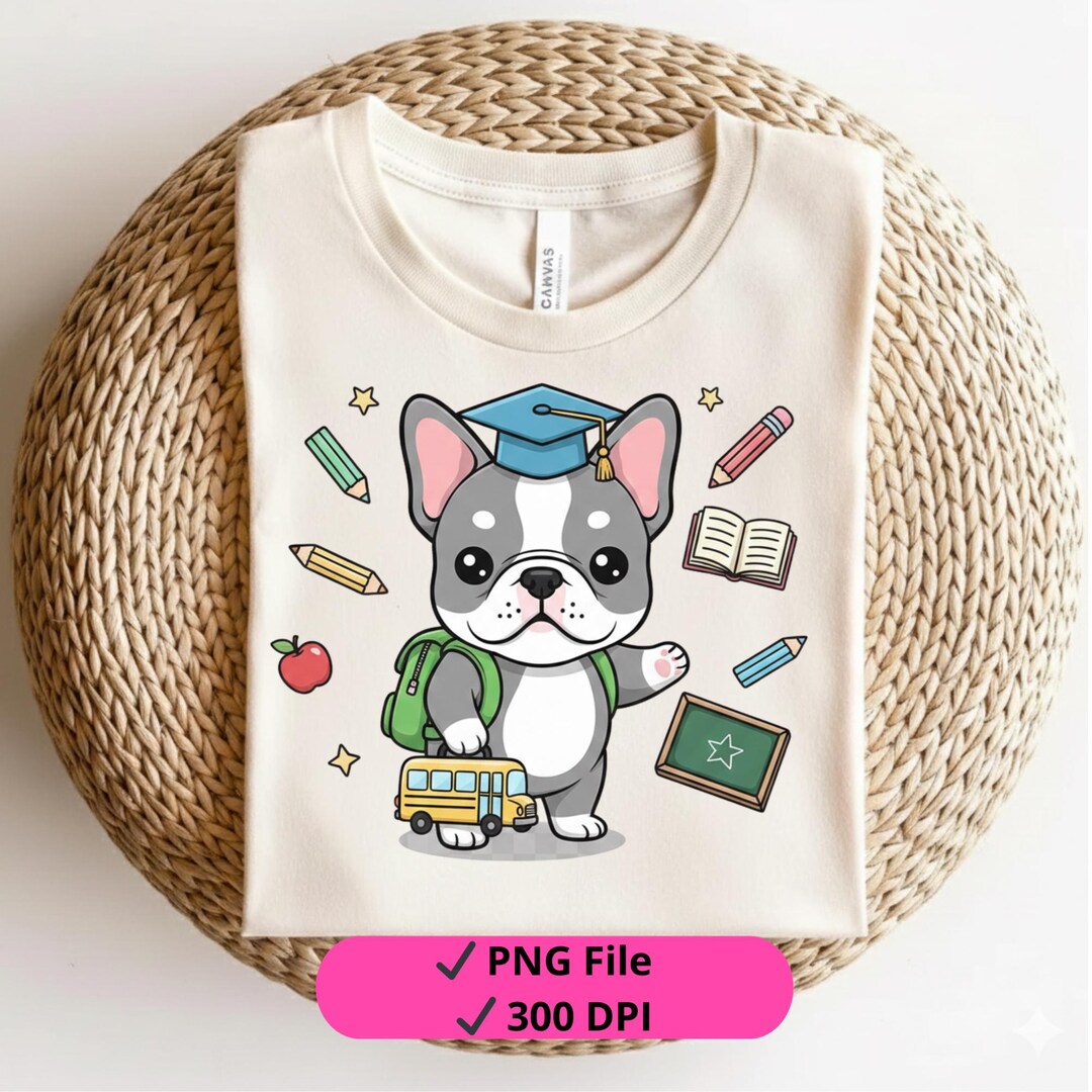 Frenchie PNG – Back to School Dog With Backpack, Graduation Cap ...
