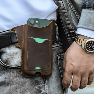 Topstache Leather Phone Holster for Belt,Flip Cell Phone Case with Belt  Clip for S23 S22,Large Phone Pouch for iPhone 14 13 Pro,Universal  Smartphone