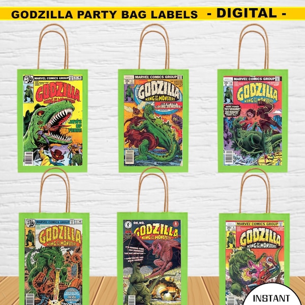 Godzilla Party Bag Labels - Birthday Party Favor Bag Labels - Favor Bag Stickers - DIGITAL DOWNLOAD