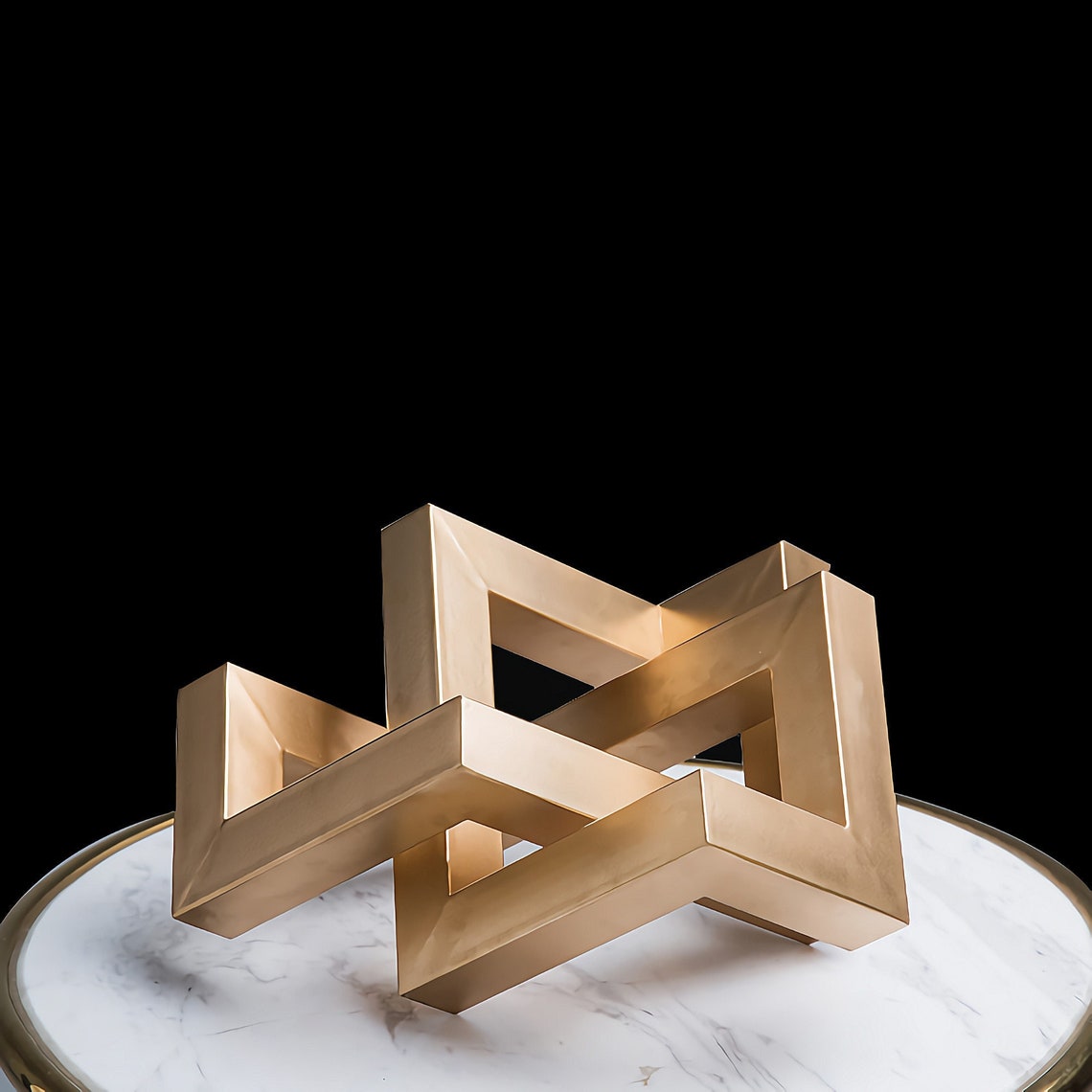 Abstract Golden Metal Cube Art, Boxy Right Angles Decorative Piece, Home and Office Desktop Display, Interesting Geometric Artistic Object image 1