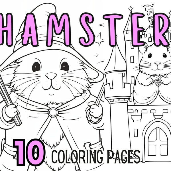 Cute Hamster Coloring Pages, Hamster Printables, Hamster Games, Hamster Party Birthday, Printable Coloring Pages, DIGITAL