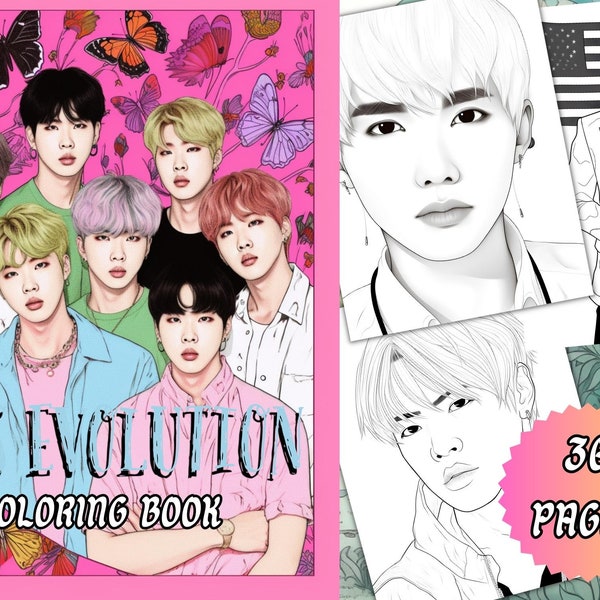 BTS Coloring Sheets Collection for ARMY Fans, Relaxing Activities featuring Bangtan Boys and Fan Art, Unique Gift Idea