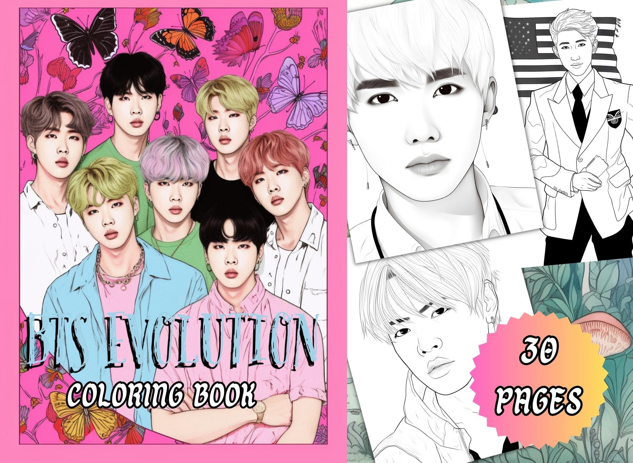 BTS livre de coloriage: Livre de coloriage anti-stress pour adultes -  Bangtan livre de coloriage pour KPOP & Army Fans ,50 page de dessins bts  Jin,  RM, Jimin, V et Jungkook.