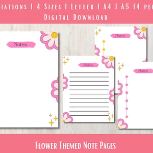 Notes Page Printable, Lined Notes Template, Note Taking, Writing Paper, Note Planner Insert, 8.5 x 11, A4, A5, 4/sheet, Instant Download PDF