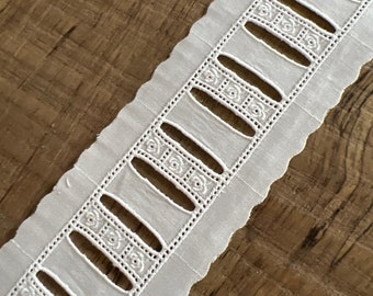 Wide 2" Swiss Entredeux Beading White Champagne or Ecru Heirloom Sewing Notion Lace Trim Cotton Roses