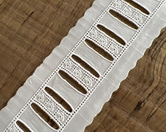2" Wide Swiss Entredeux Beading White Champagne or Ecru Heirloom Sewing Notion Lace Trim Cotton Flowers