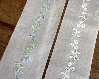 Swiss Embroidery White Blue Flowers Insertion 2" Wide Heirloom Sewing Dress Making