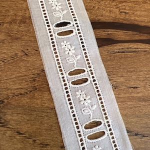 1 1/4&quot; Swiss Entredeux Beading with Flowers Uses 1/4&quot; Ribbon Heirloom Sewing Notion Lace Trim Cotton