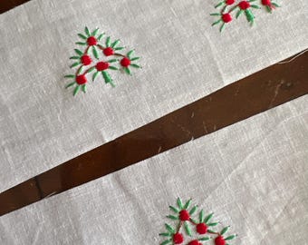 Swiss Embroidery Red and Green Christmas Tree Insertion 2" Wide Heirloom Sewing Dress Making Christmas Dress Bonnet