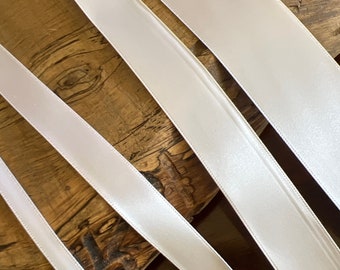 White (29) Double Face Satin Ribbon 1/4 (6 mm), 5/8" (22mm), 1", and 1 1/2" (38mm) Heirloom Bonnet Dress Bow Making Bonnets Christening Gown