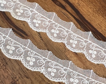 Champagne English Netting Edging Lace Cotton 1 inch wide Flower Dot Scroll Design Heirloom Sewing Heirloom Dress Cotton
