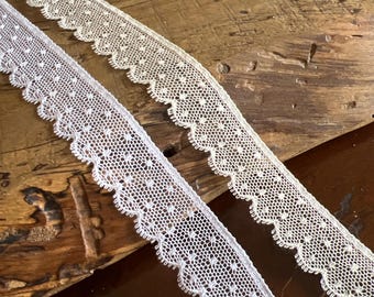 White and Ecru French Val Edging Lace with Dots 7/8" and 1 1/2" wide Heirloom Sewing Notions Heirloom Dress
