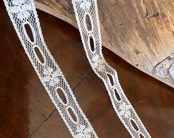 French Val Beading Insertion Lace 5/8" wide with Flower Uses 1/8" Ribbon Heirloom Sewing Notions Heirloom Dress White Lt Ecru