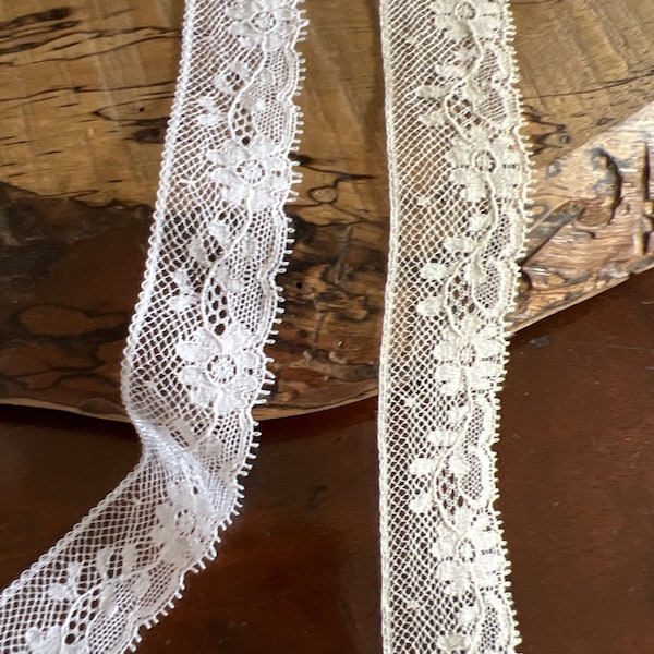 White Lt Ecru French Val Edging Lace 1" wide with Flowers Heirloom Sewing Heirloom Dress