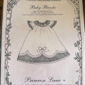 Primrose Lane Baby Brooke Sewing Pattern Smocked Bishop Dress 3 months -24 mo Heirloom Girl Dress