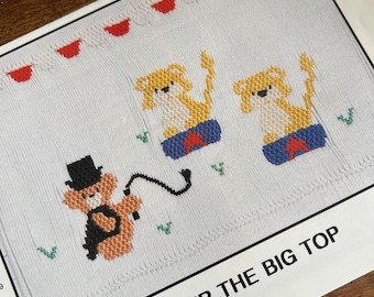 Under The Big Top by Chris Pearce Smocking Plate Heirloom Sewing Baby Boy Baby Girl Baby Smocking Circus Bear and Lions