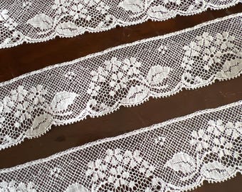 White French Val Edging Lace 1 1/4" wide with Flower Bouquet Design Heirloom Sewing Heirloom Dress Cotton