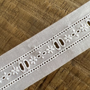 White Swiss Entredeux Beading with Flowers uses 1/8&quot; ribbon Heirloom Sewing Notion Lace Trim Cotton