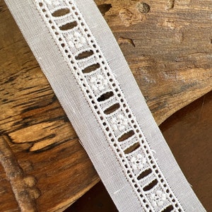 Swiss Entredeux Beading White with Flower 1/4&quot; Ribbon Heirloom Sewing Notion Lace Trim Cotton