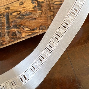 Swiss Entredeux Beading White with Flower Uses 1/8&quot; Ribbon Heirloom Sewing Notion Lace Trim Cotton