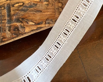 Swiss Entredeux Beading White with Flower Uses 1/8" Ribbon Heirloom Sewing Notion Lace Trim Cotton