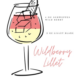 Waldbeer-Lillet Rezept – Weiß | Cocktail-Poster | Cocktail-Druck | Küchen Kunst | Rezept-Karte | Kunst Geschenk | Sofortiger digitaler Download