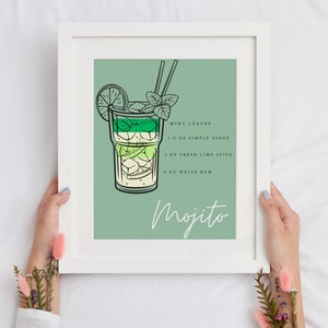 Mojito Recipe – Sage | Cocktail Poster | Cocktail Recipe Print | Kitchen Art | Recipe Card | Art Gift | Instant Digital Download