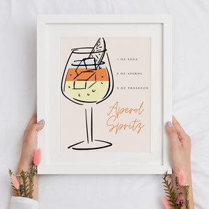 Recette Aperol Spritz – Pêche | Affiche de cocktails | Impression de cocktails | Art de la cuisine | Fiche recette | Cadeau artistique | Téléchargement numérique instantané