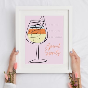 Receta Aperol Spritz – Rosa / Cartel de cóctel / Impresión de cóctel / Arte de cocina / Tarjeta de receta / Regalo de arte / Descarga digital instantánea
