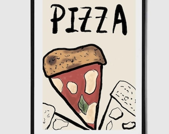 Plakat z pizzą rysowany ręcznie | Sztuka ścienna do druku | Sztuka kuchenna | Estetyczny wystrój domu | Pobieranie cyfrowe | A4