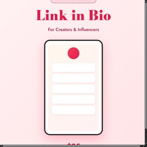 May include: A digital graphic on a light pink background featuring the text Link in Bio and For Creators & Influencers in dark pink. Below the text is a white smartphone icon containing a red circle and five horizontal white rectangular bars.