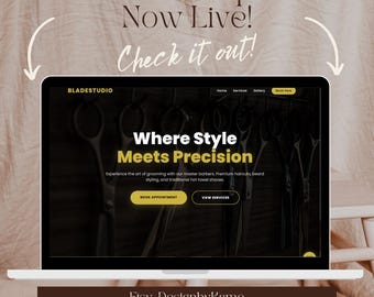 Plantilla de sitio web de peluquería de lujo, tema HTML para peluquería, diseño dorado en modo oscuro, sitio de reservas adaptable, interfaz de usuario moderna con diseño de Glassmorphism, descarga instantánea.