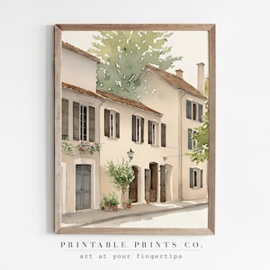 European Street-Side House Watercolor Painting | European Village | Vintage Farmhouse Printable Prints Downloadable PRINTABLE Digital Art