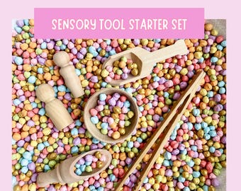 Wood Sensory Tool Starter Set Fine Motor Learning Activity Pretend Play Montessori Activity