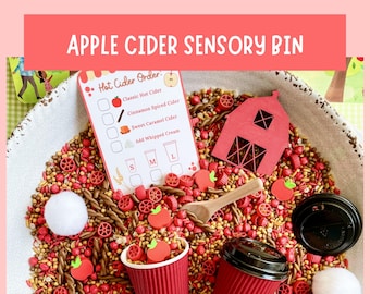 Apple Cider-Themed Sensory Bin Apple Farm Fine Motor Learning Activity Screen Free Preschool Kids Gift