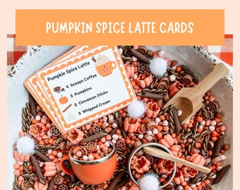 Pumpkin Spice Latte-Themed Sensory Bin Cards Fall Fine Motor Learning Activity