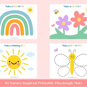 Nature Play Dough Mats Spring Play Dough Mat Summer Playdough Mat Toddler Homeschool Montessori Learning Fine Motor Skills Printable