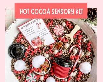 Hot Cocoa-Themed Sensory Bin Kit Christmas Holiday Fine Motor Learning Activity Screen Free Preschool Kids Gift